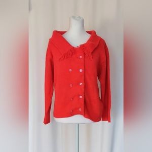 Judy Bond Womens M / L Long Sleeve Faux Button Down Fringe Sweater Red Vintage